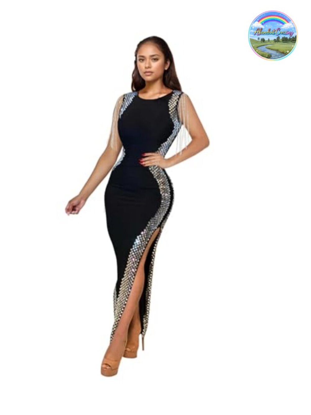Rhinestone Mesh See Through Party Night Prom Dress Stretchy Knit Bodycon